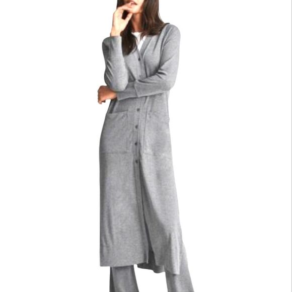 Banana Republic Heather Gray Long Cardigan with Pockets Size L - Picture 1 of 10